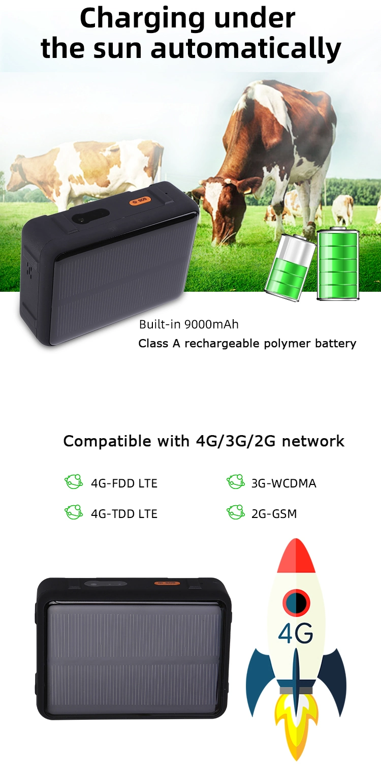 High Quality IP67 Waterproof 4G LTE Solar Charging GPS Tracker for Sheep Cow Cattle with 9000mAh Large Battery Capacity V44